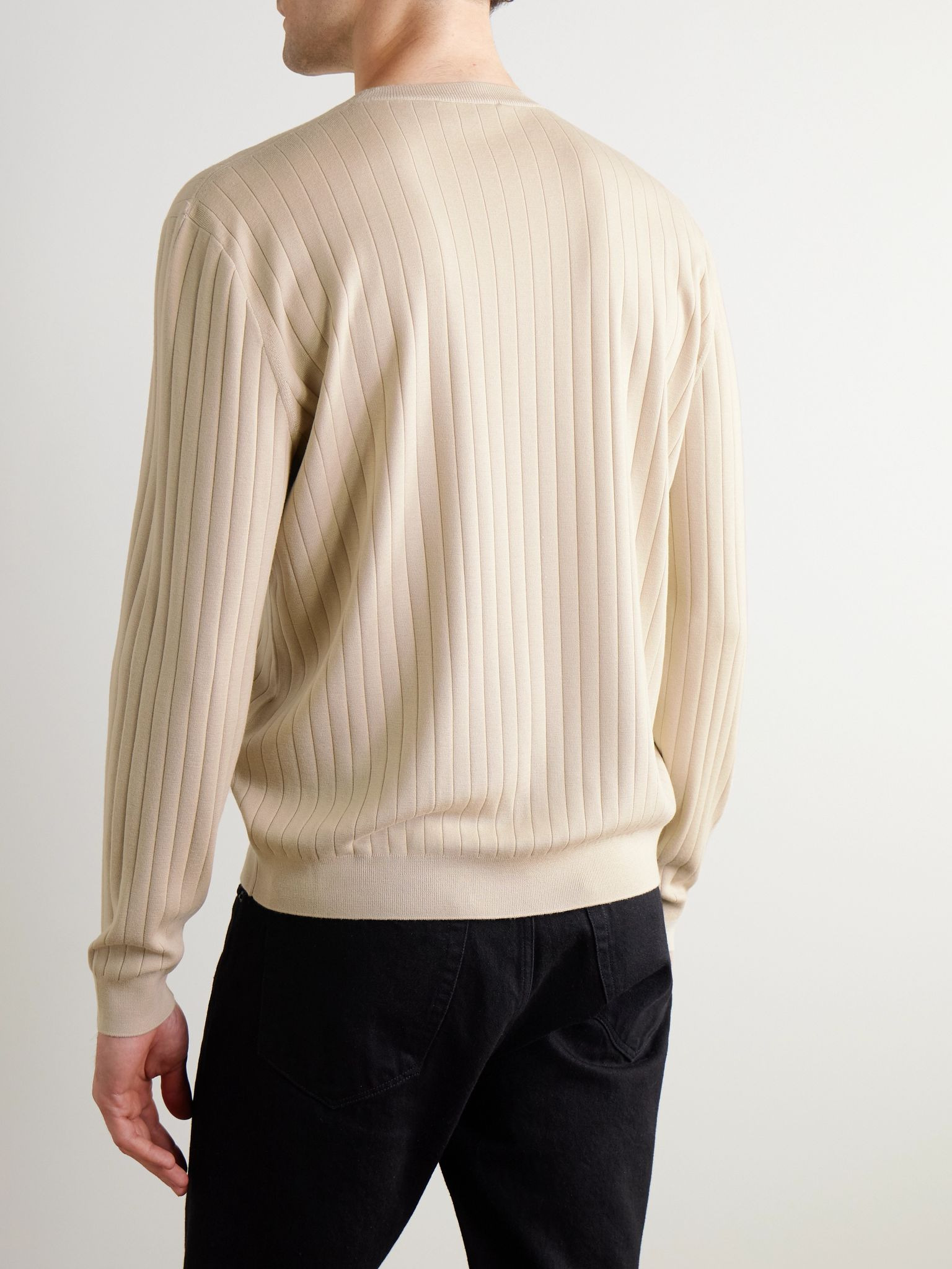 Riva Valdobbia Ribbed Virgin Wool Sweater Beige - 4