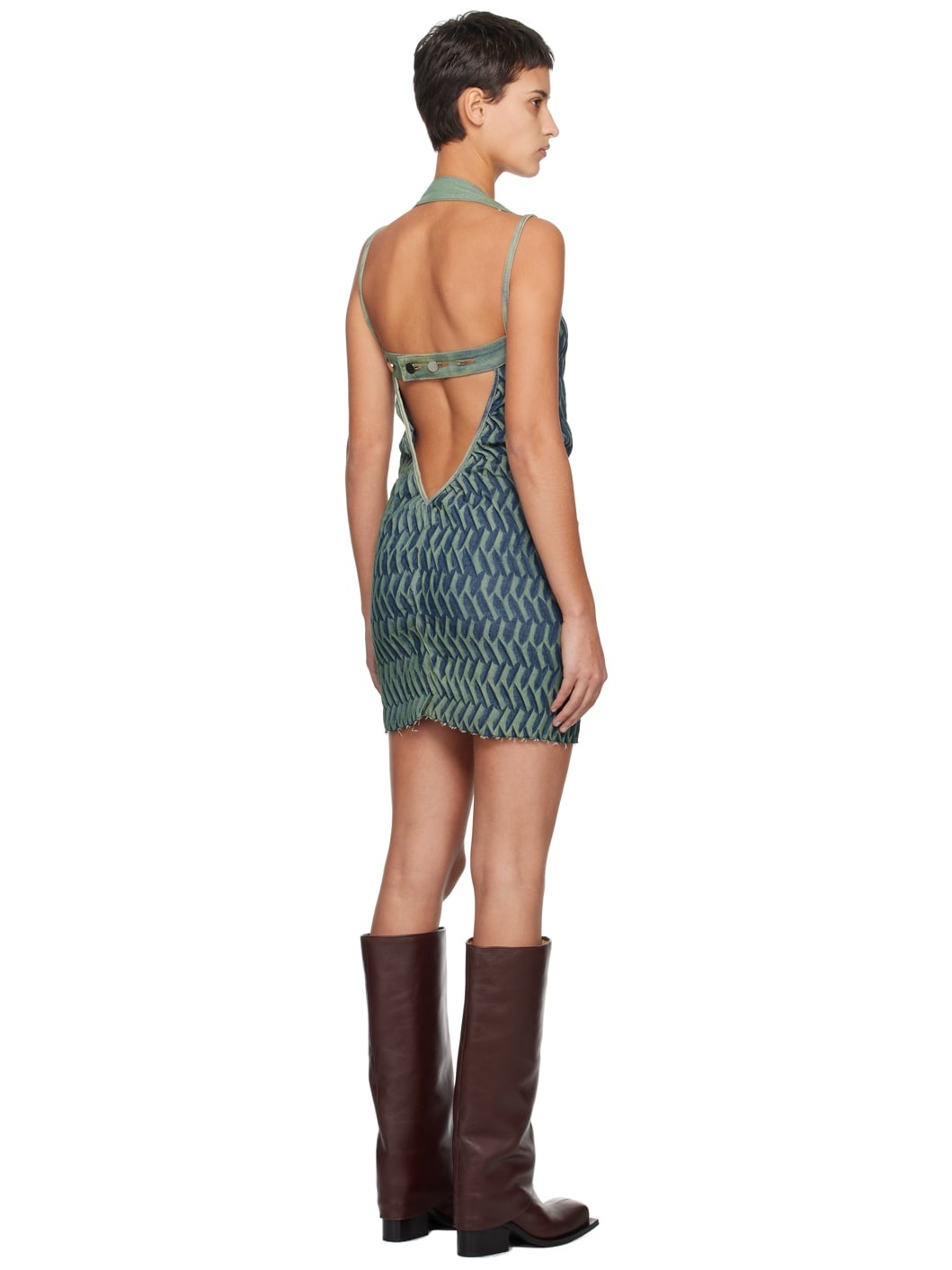 SSENSE Exclusive Navy & Green Denim Minidress - 3
