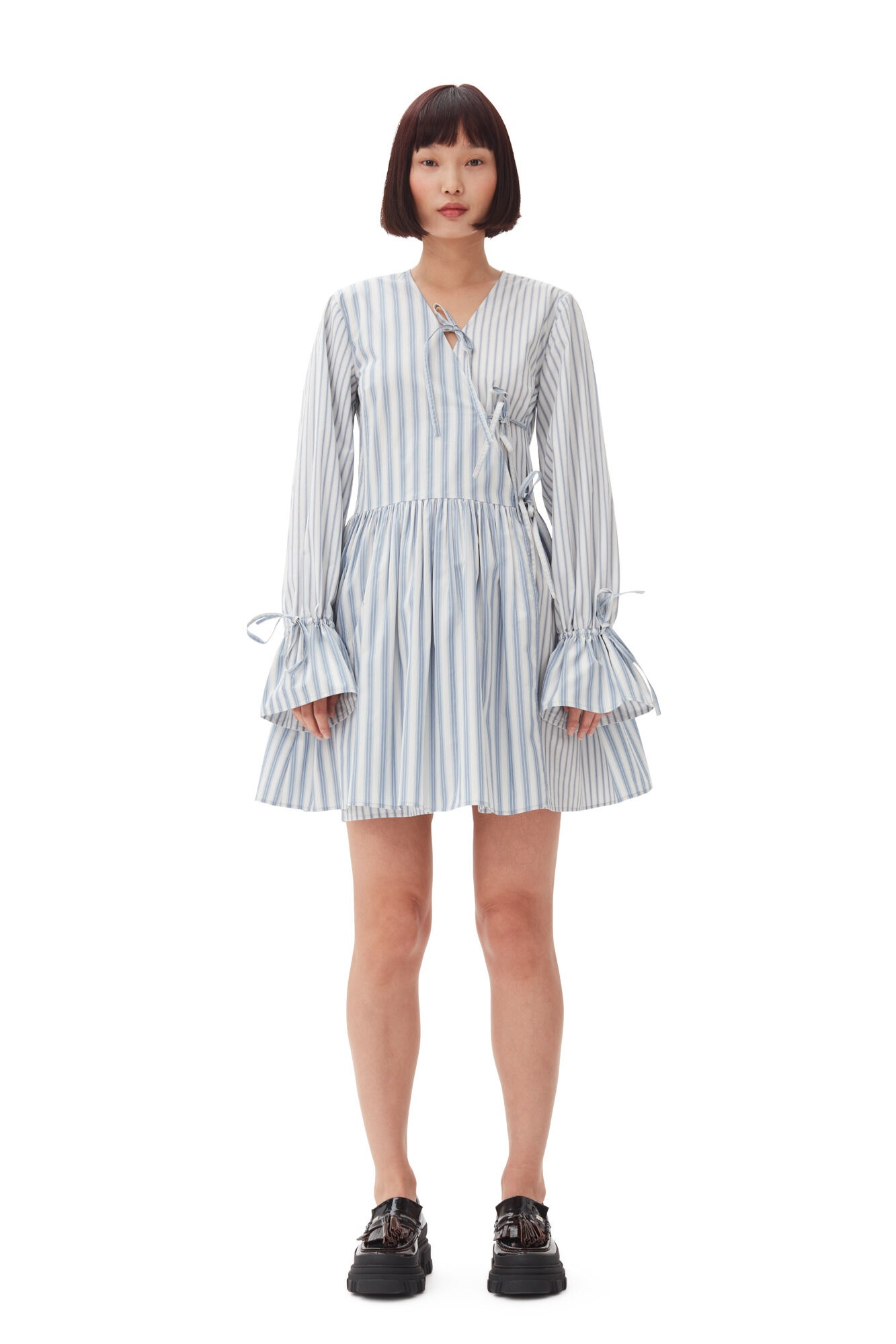 BLUE STRIPE COTTON MINI WRAP DRESS - 3