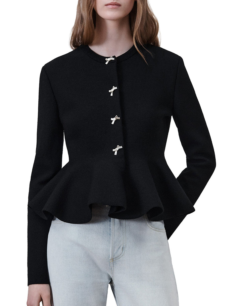 BLACK VIRGIN WOOL-BLEND KNIT PEPLUM JACKET 3