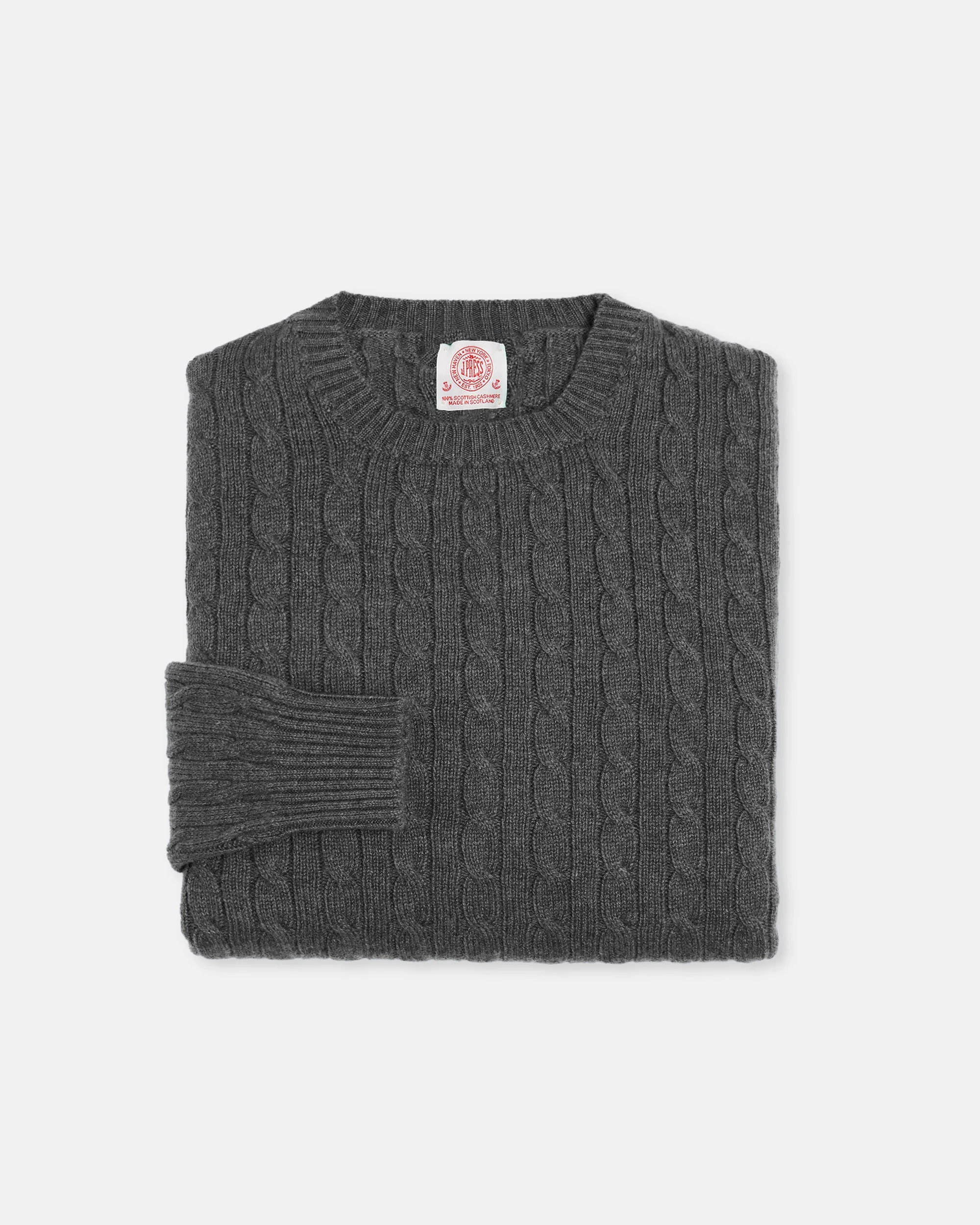MADE-IN-SCOTLAND GREY CASHMERE CABLEKNIT SWEATER - 1