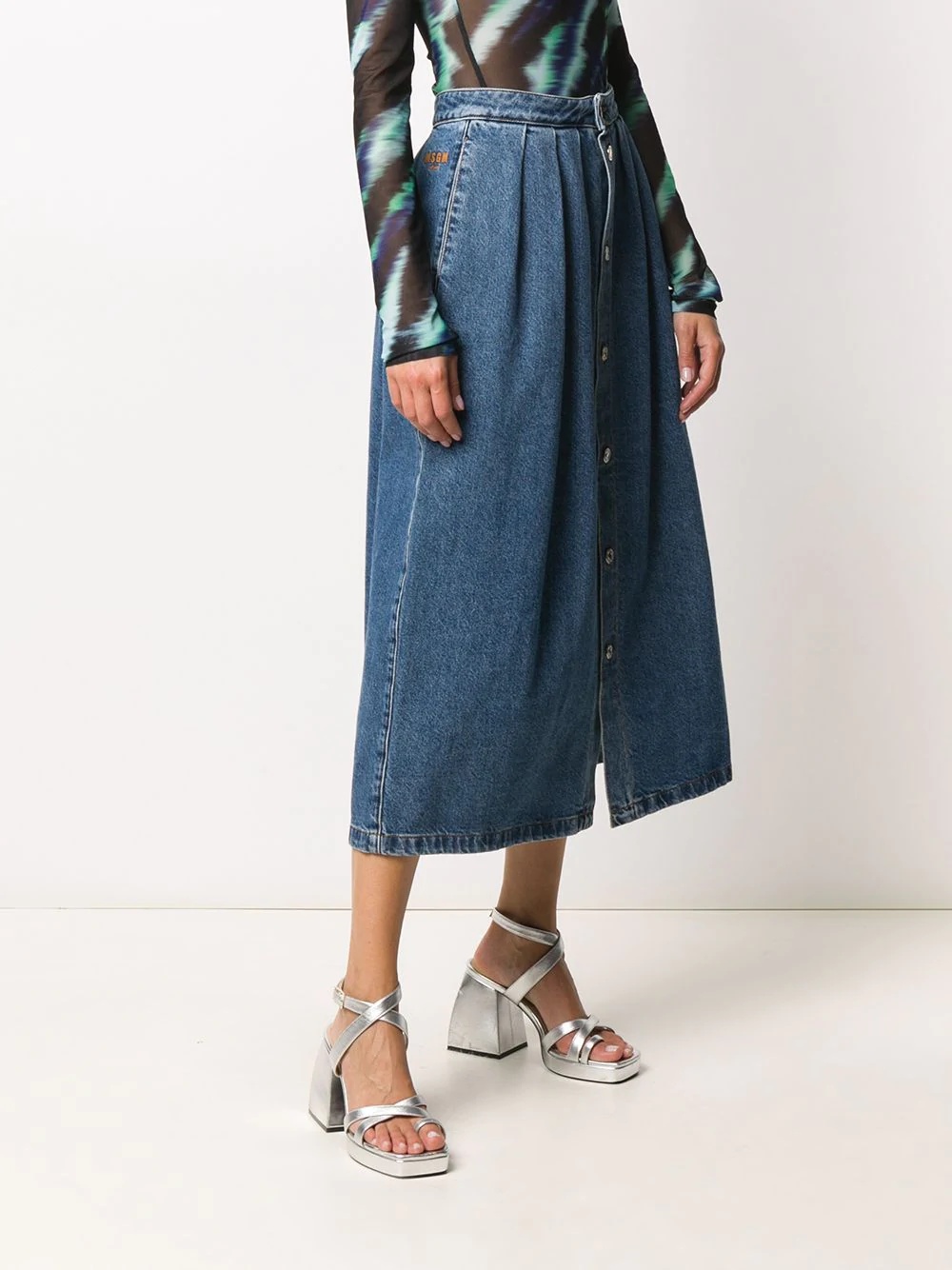 button-front denim midi-skirt - 3