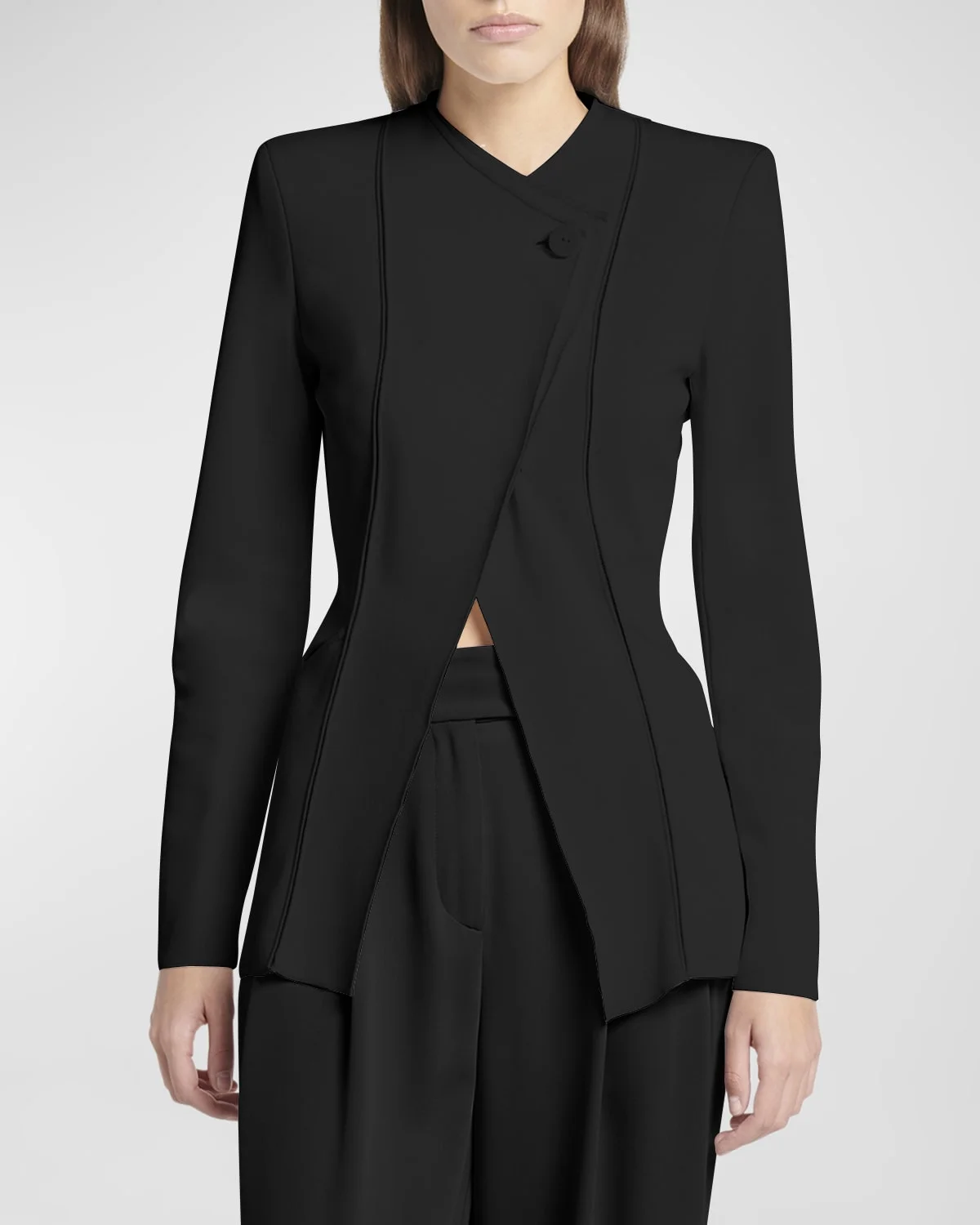 Stretch Viscose Asymmetrical Knit Jacket - 1