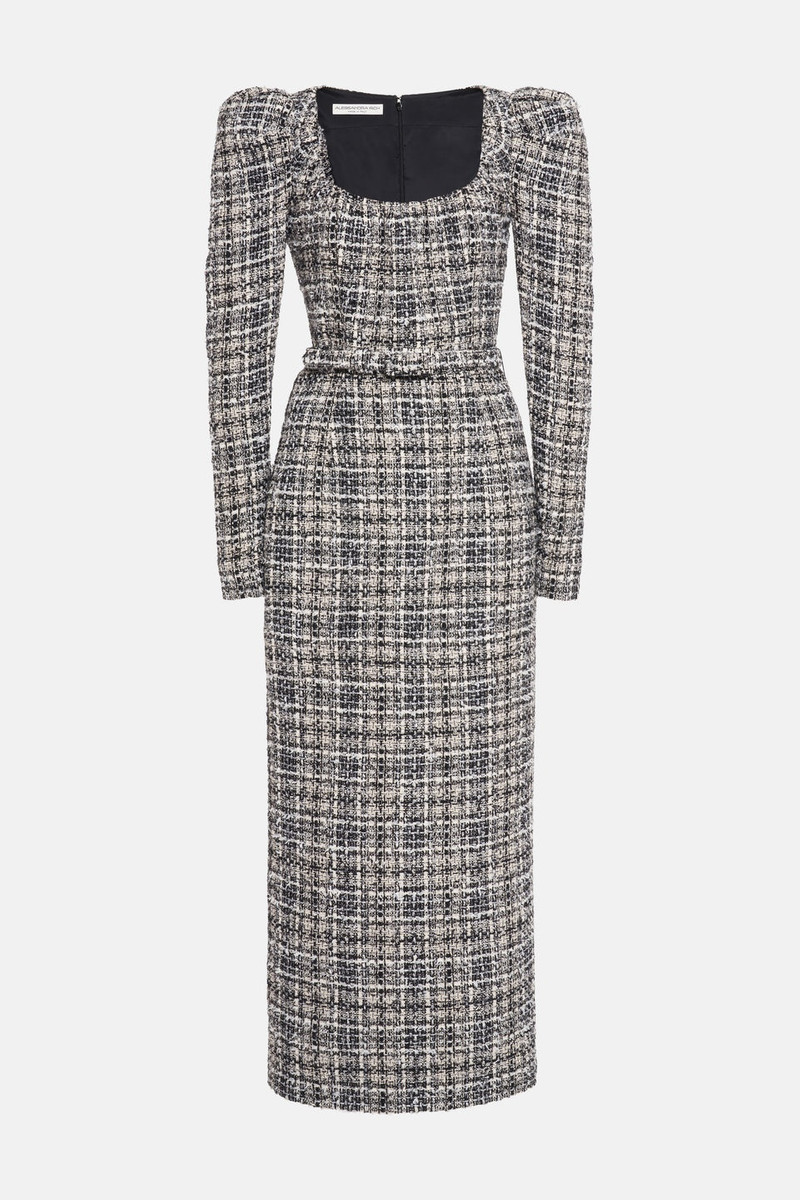 CHECKED LUREX TWEED DRESS WITH BELT 1
