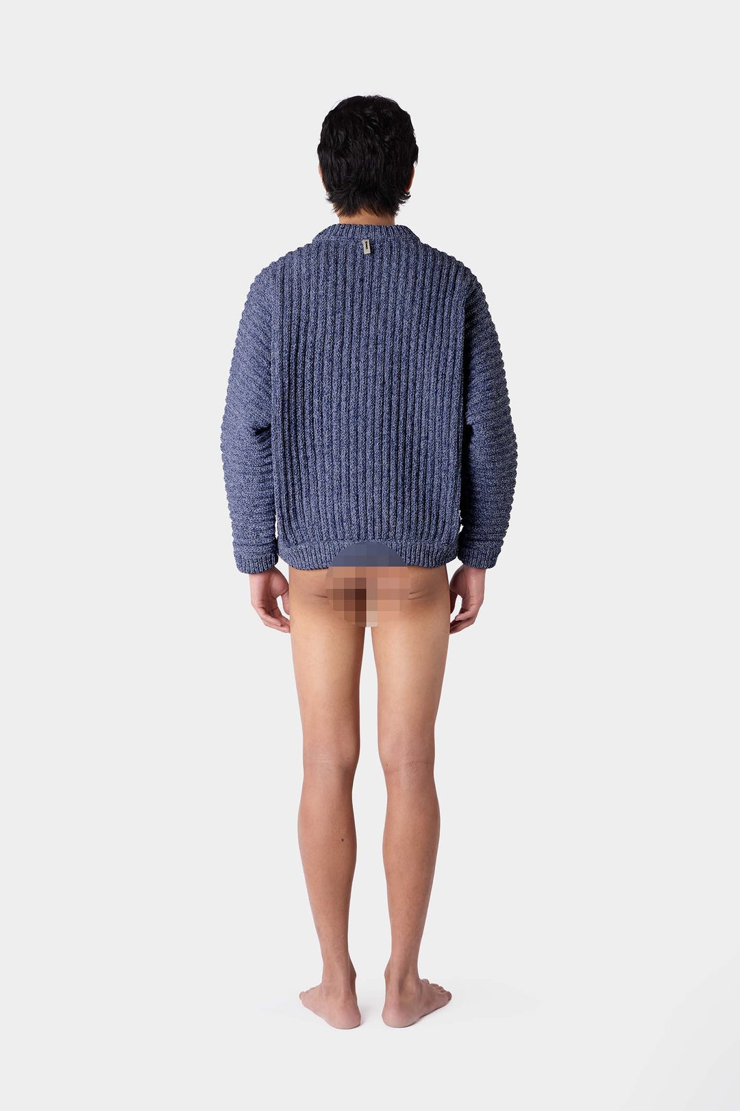 ROUND NECK SWEATER / blue & white melange - 7