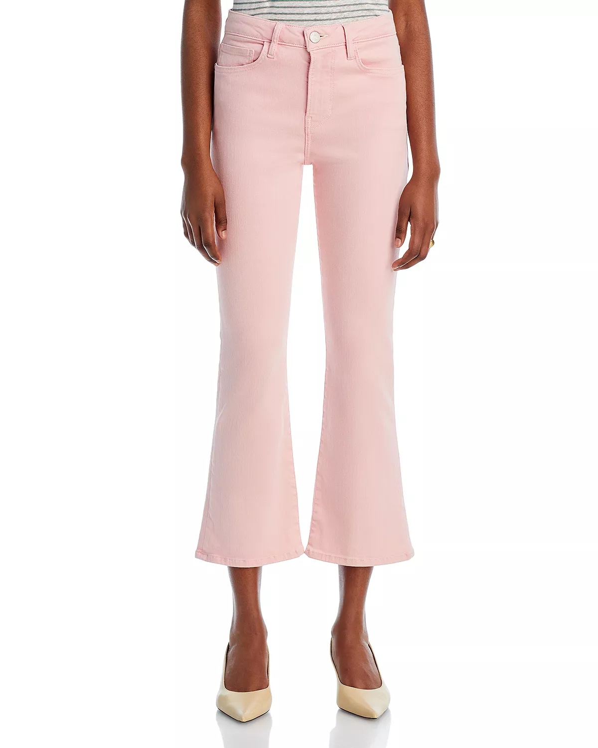 Le Crop High Rise Cropped Mini Bootcut Jeans in Washed Dusty Pink - 7