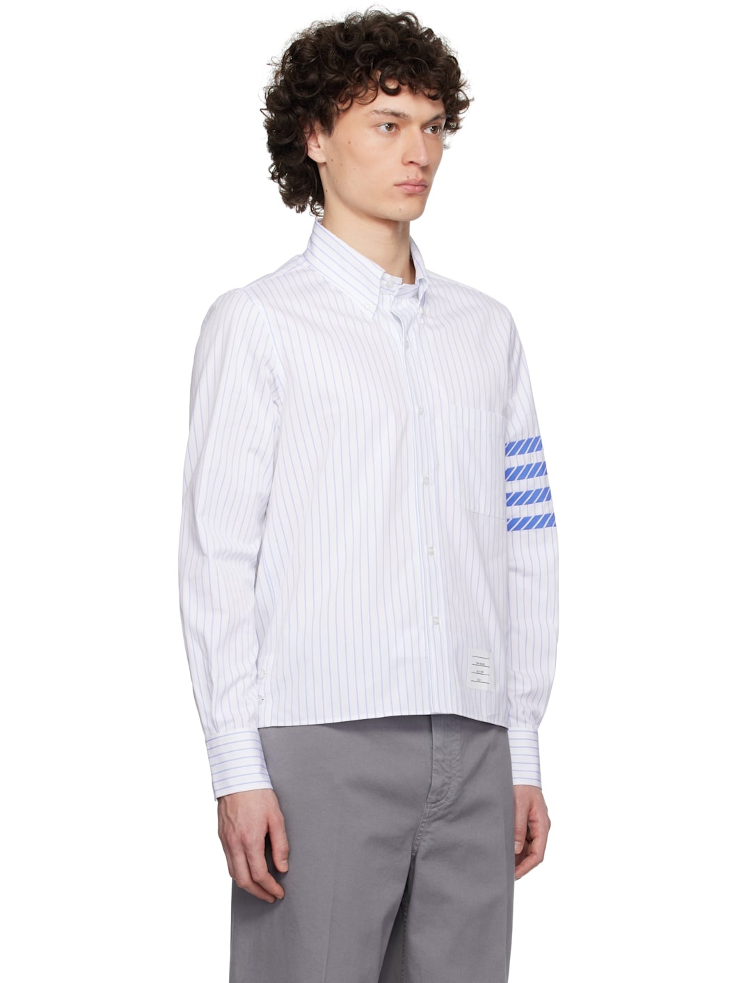 White & Blue Straight Fit BD L/S Step Hem Shirt - 2