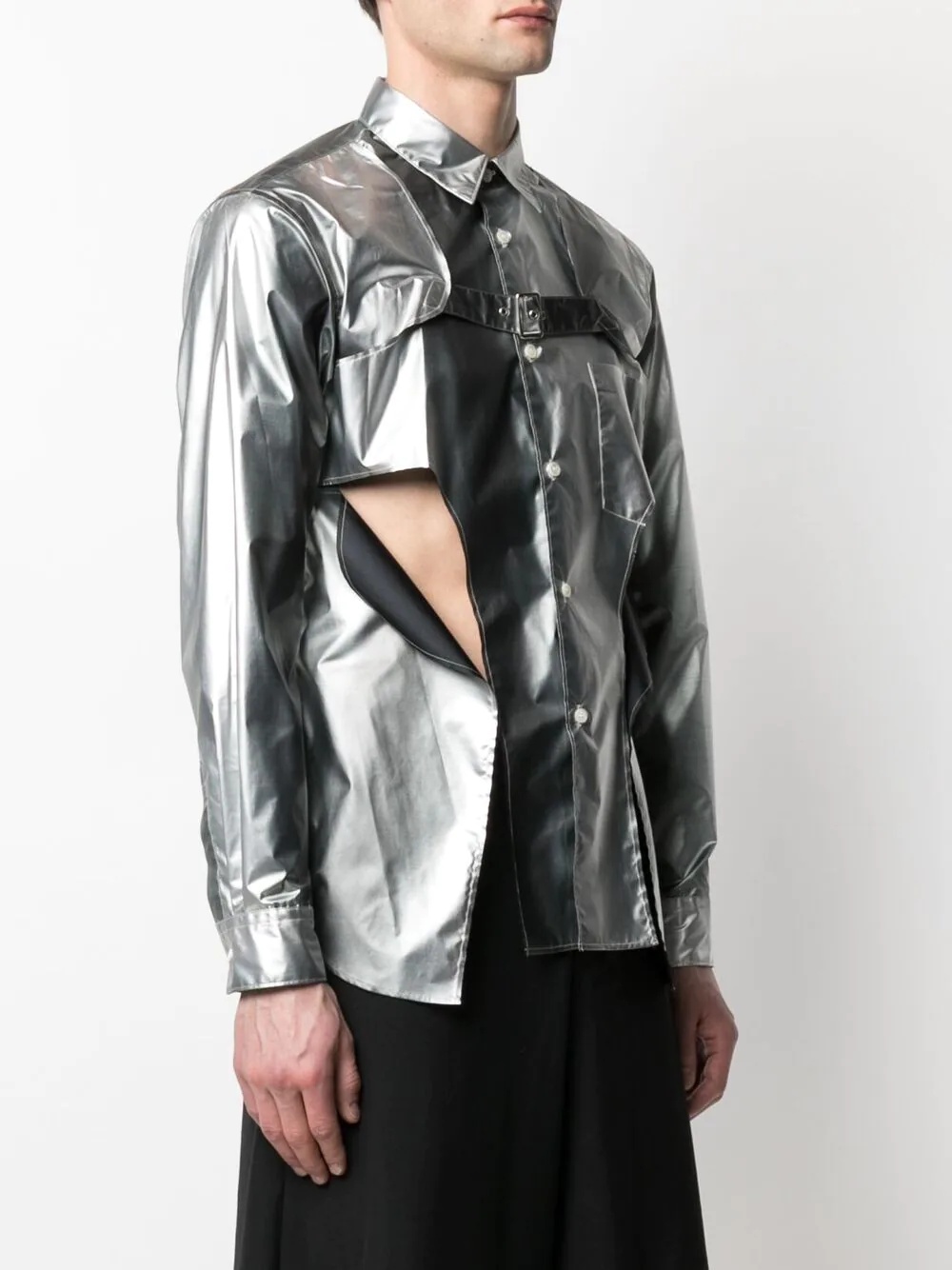 cut-out panelled metallic shirt - 3