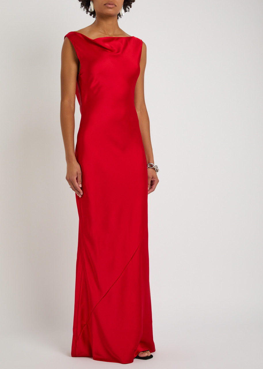Norma Kamali Sleeveless Low Back Drape Satin Gown - 2
