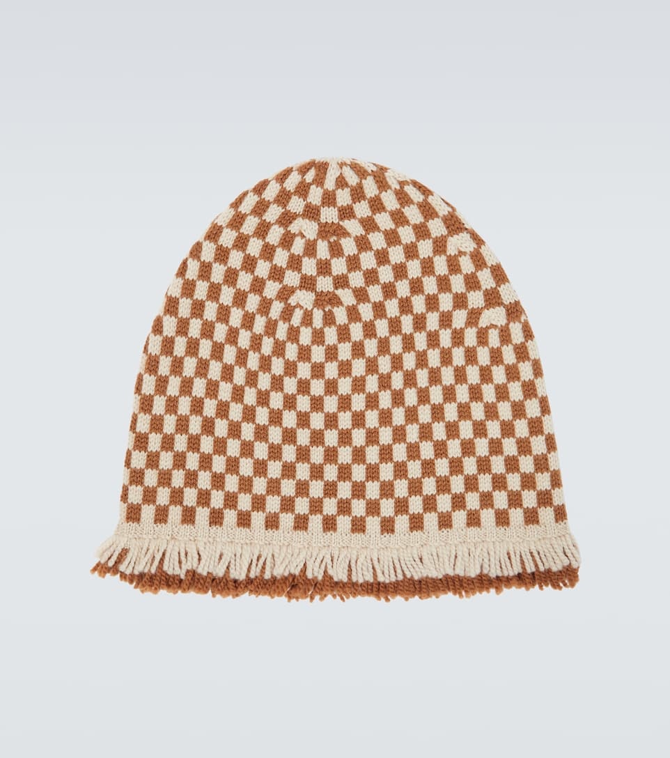 Fringe-trimmed checked wool beanie - 4