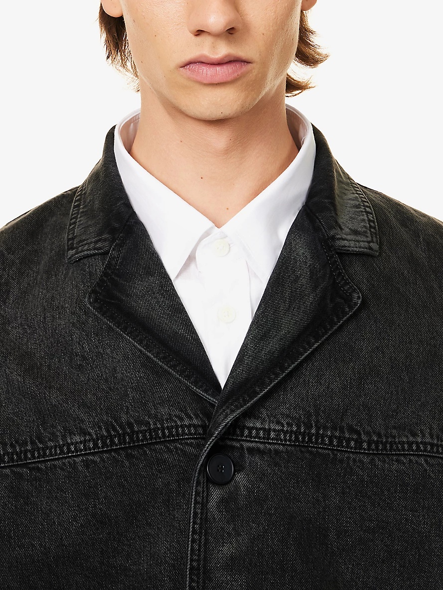 Faded-wash notched-collar regular-fit denim jacket - 5