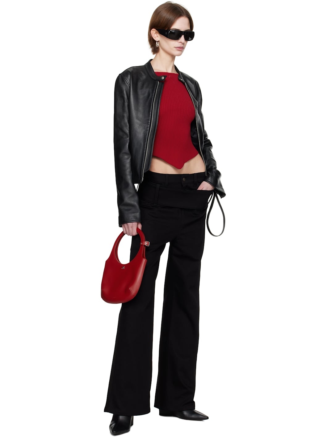 Red Pointy Rib Knit Tank Top - 4