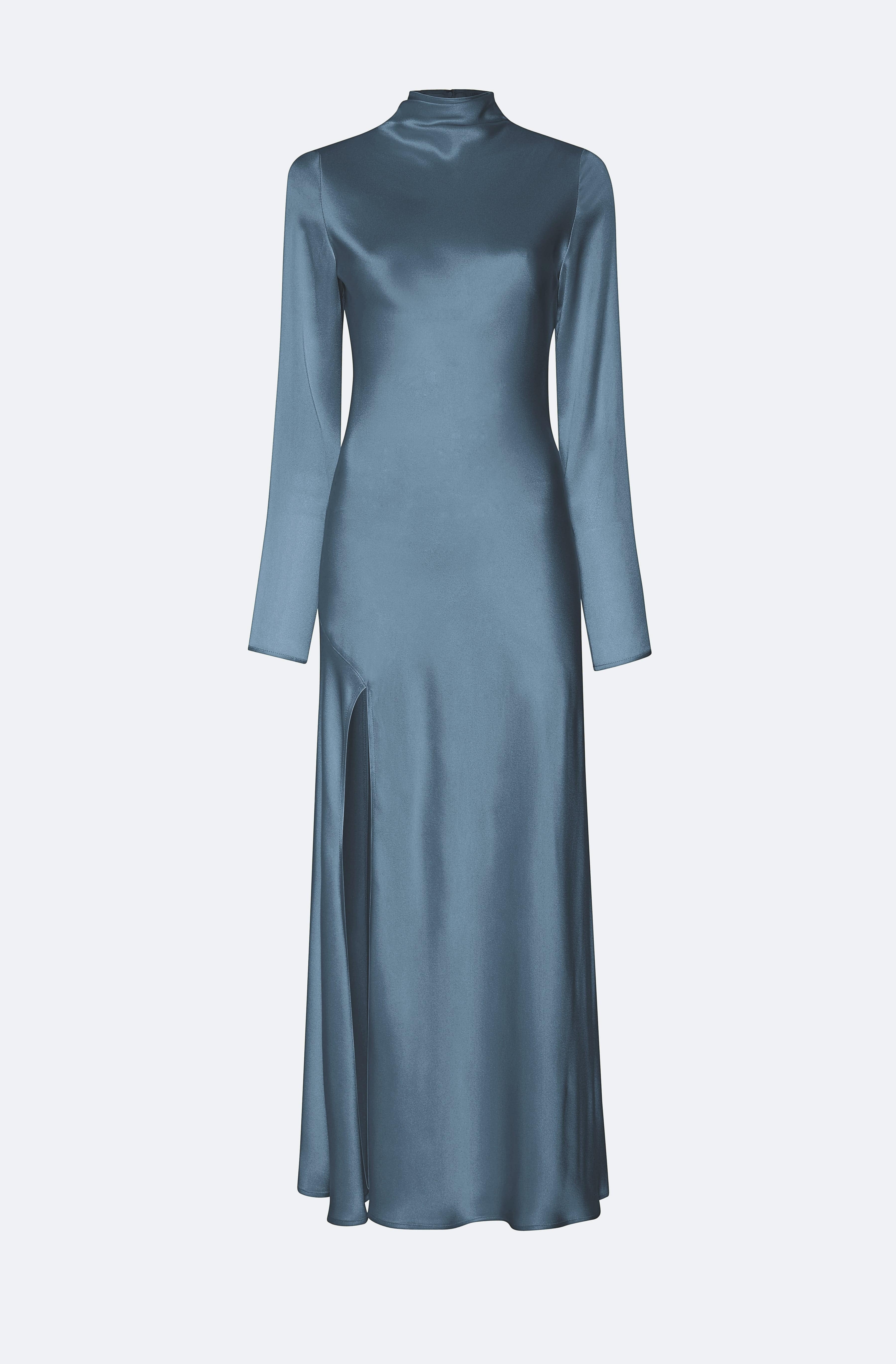 Satin Draped Neck Bias Dress - 1