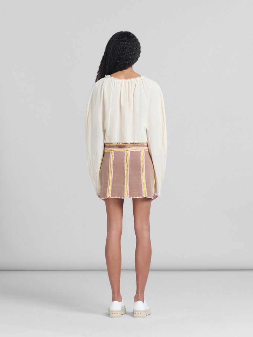 BROWN ORGANIC DENIM MINI SKIRT WITH CROCHET DETAILS - 3