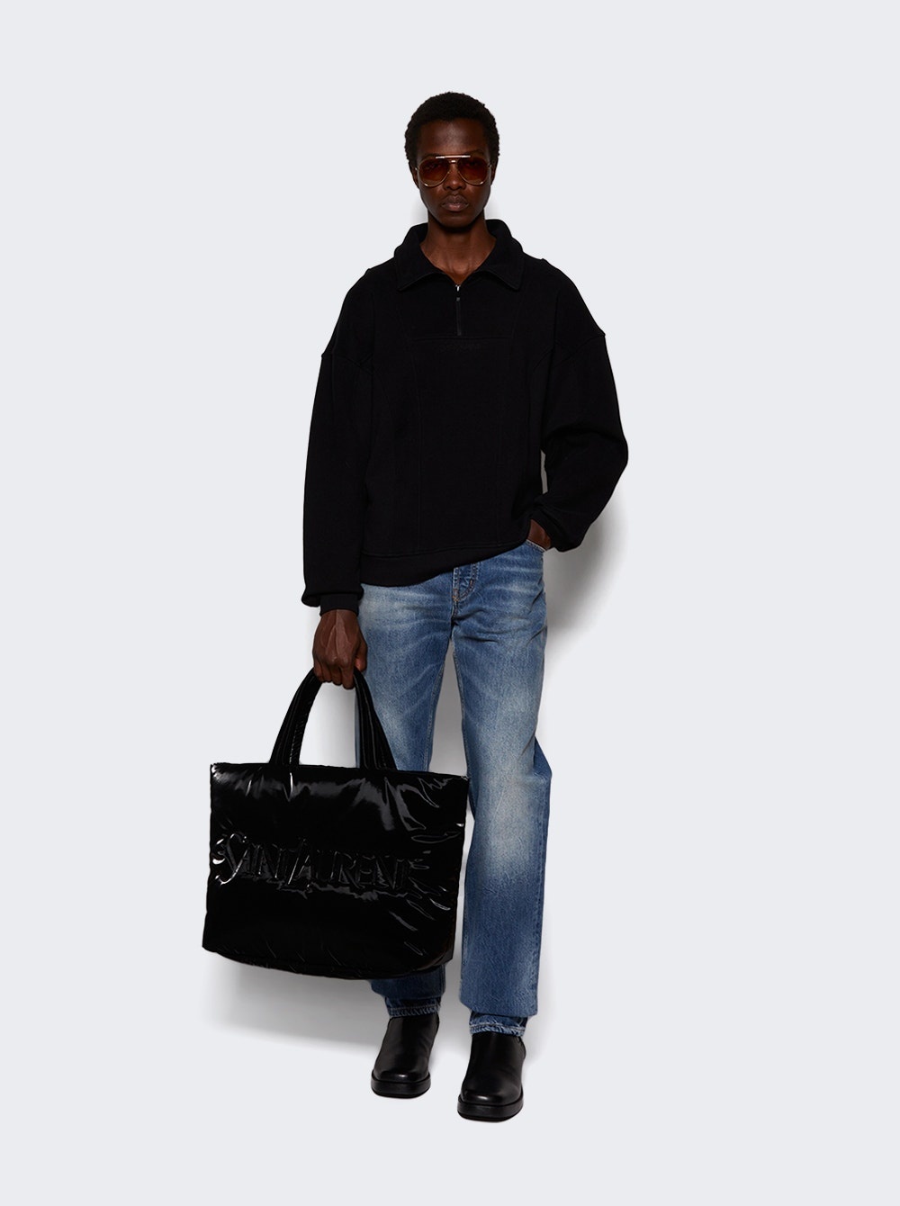 ★Saint Laurent★TOTE IN SILKTECH CANVAS★ SAINT LAURENT Silk Tech Canvas Tote Bag Black | thewebster