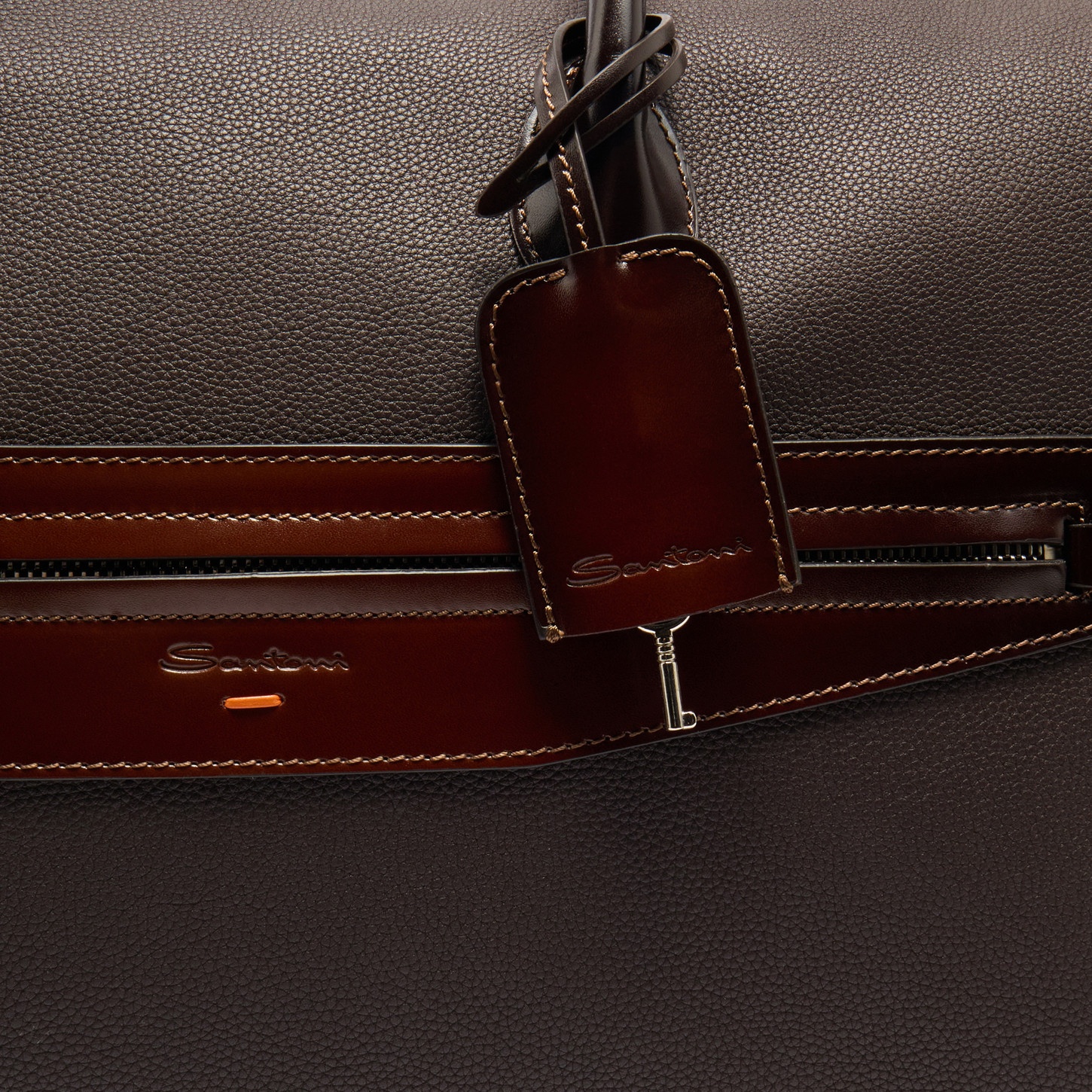 Dark brown tumbled leather weekend bag - 6