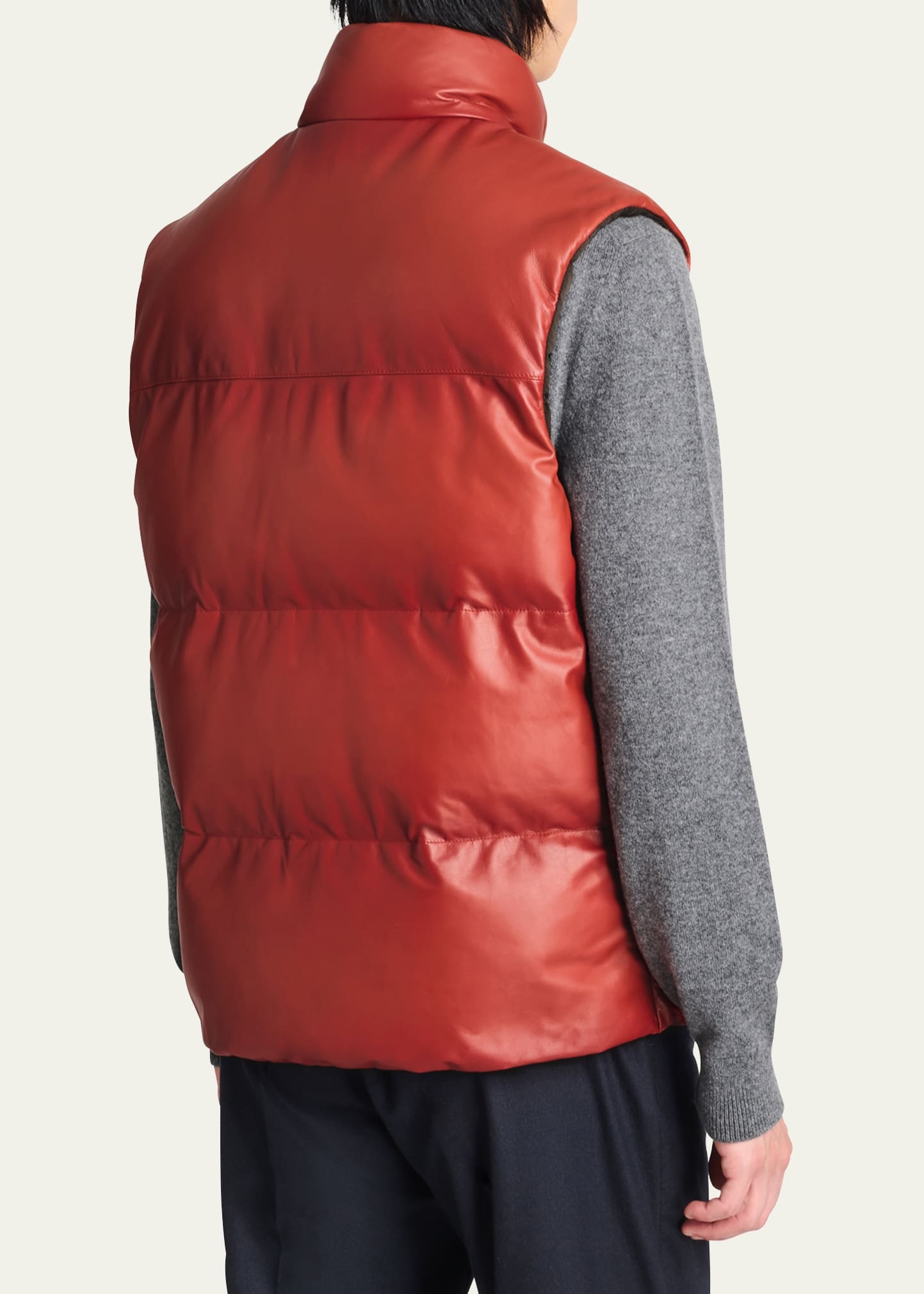 Men's Down Quilted Leather Full-Zip Vest - 3