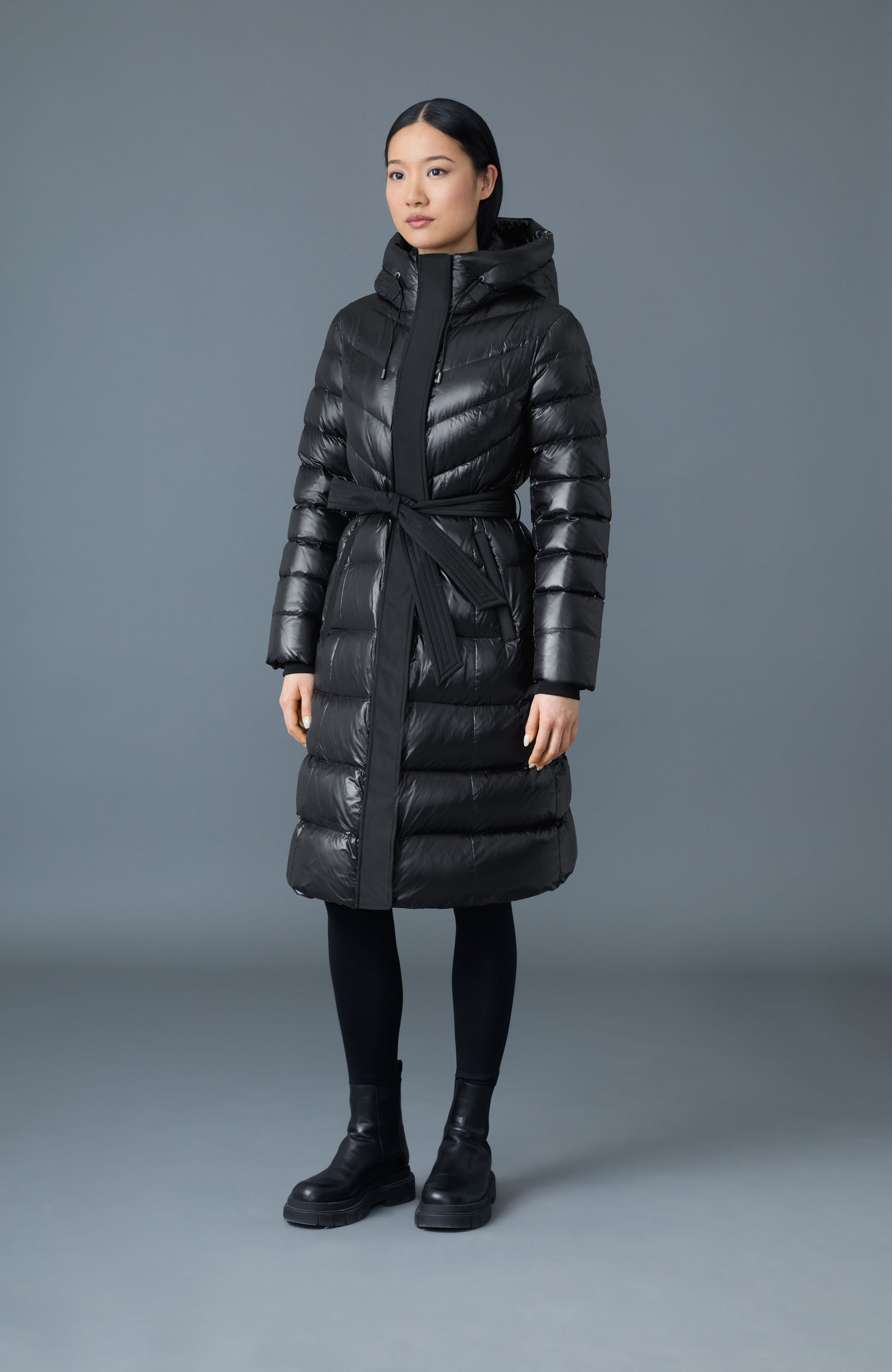 CORALIA light down coat with hood and sash belt - 2