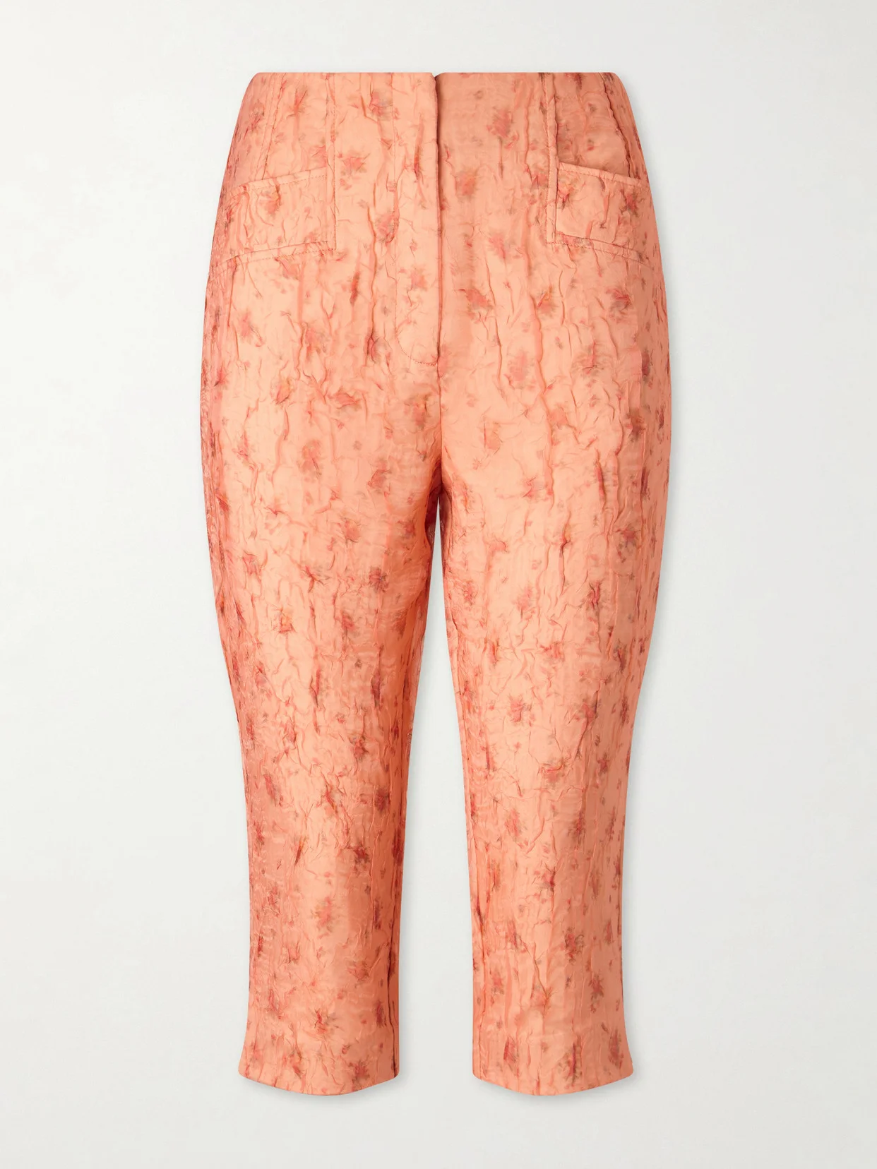 Floral-print Crinkled Shibori-organza Skinny-leg Capri Pants - 1