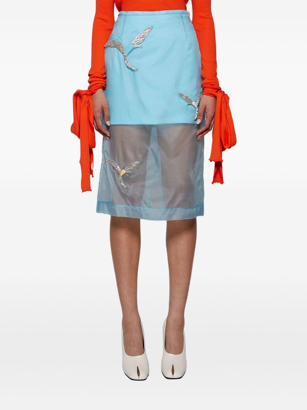 hummingbird embellished organza skirt - 4