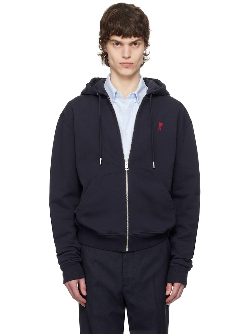 Navy Cotton Ami de Coeur Zipped Hoodie 1