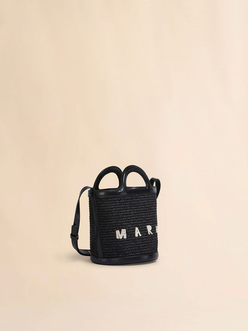 TROPICALIA MINI BUCKET BAG IN BLACK LEATHER AND RAFFIA - 6