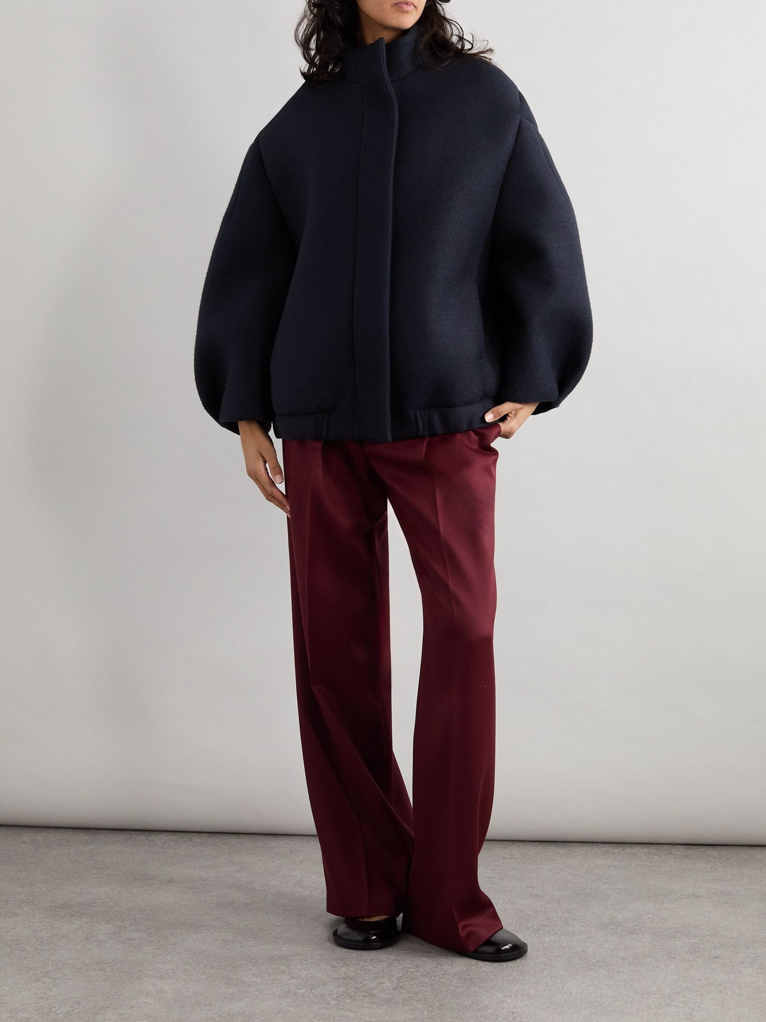 Oversized felt bomber jacket Navy - 2