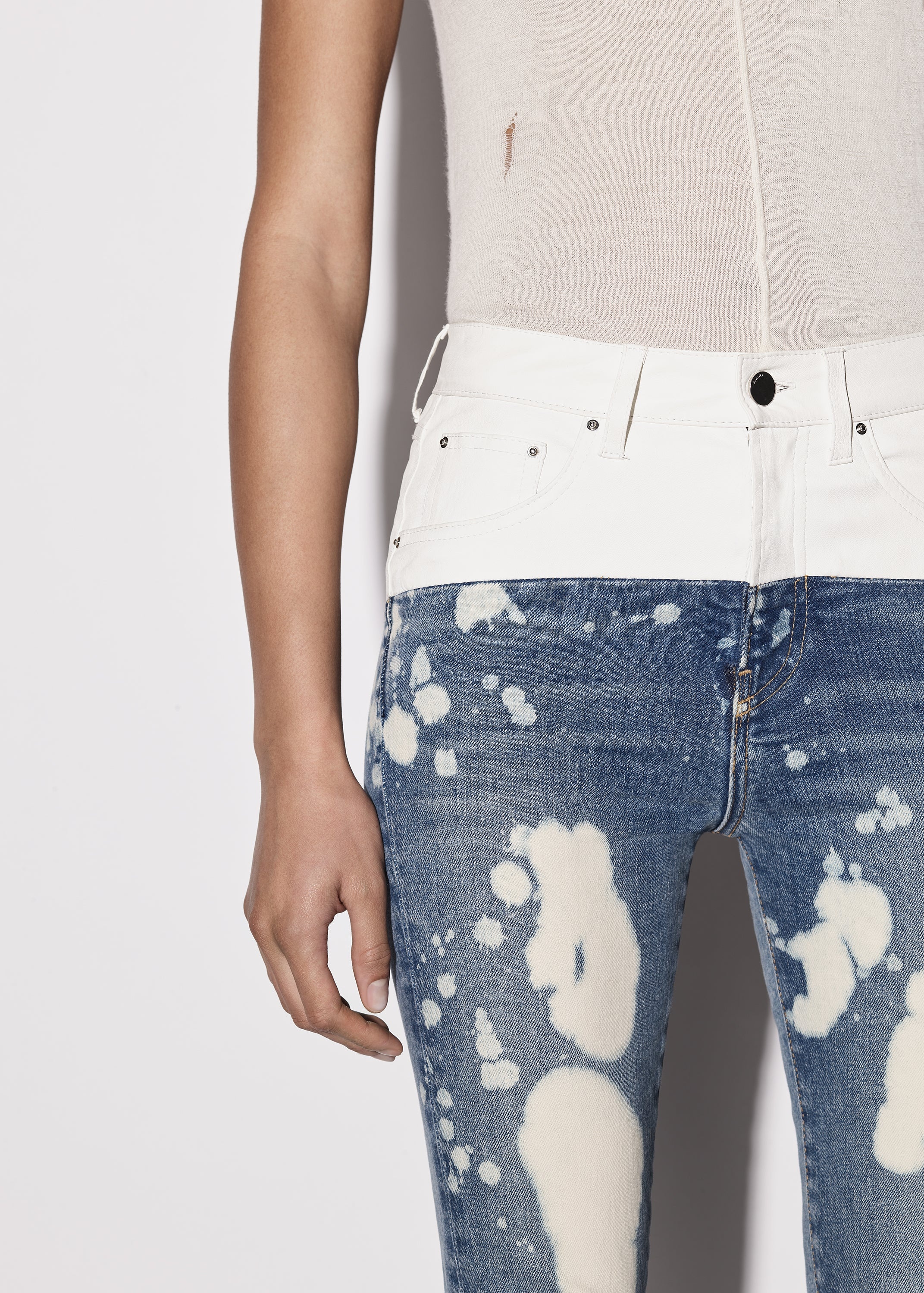 LEATHER CONTRAST SKINNY JEAN - 8
