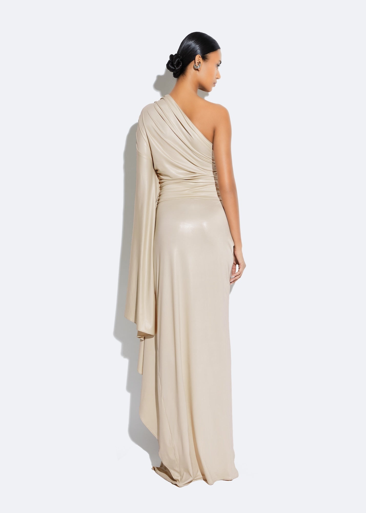 Coated Jersey One Shoulder Gown - 3