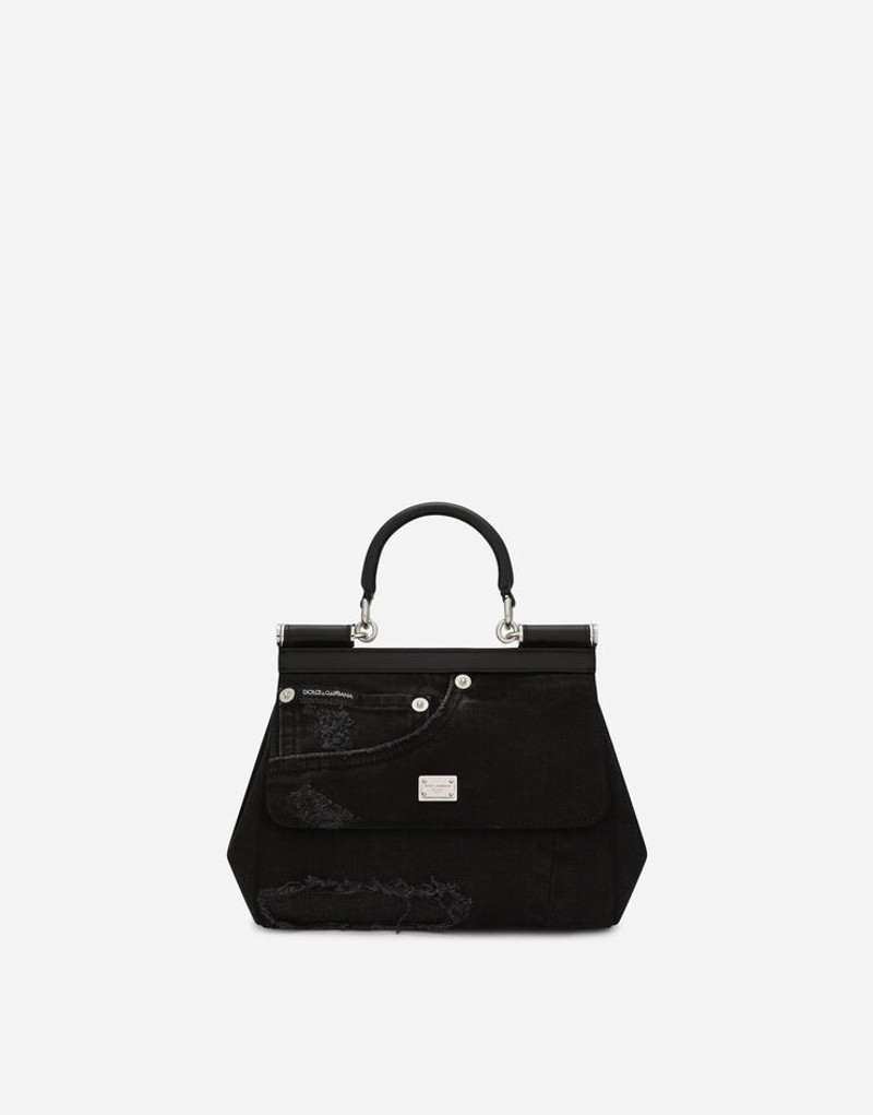 Small Sicily bag in calfskin and patchwork denim 1