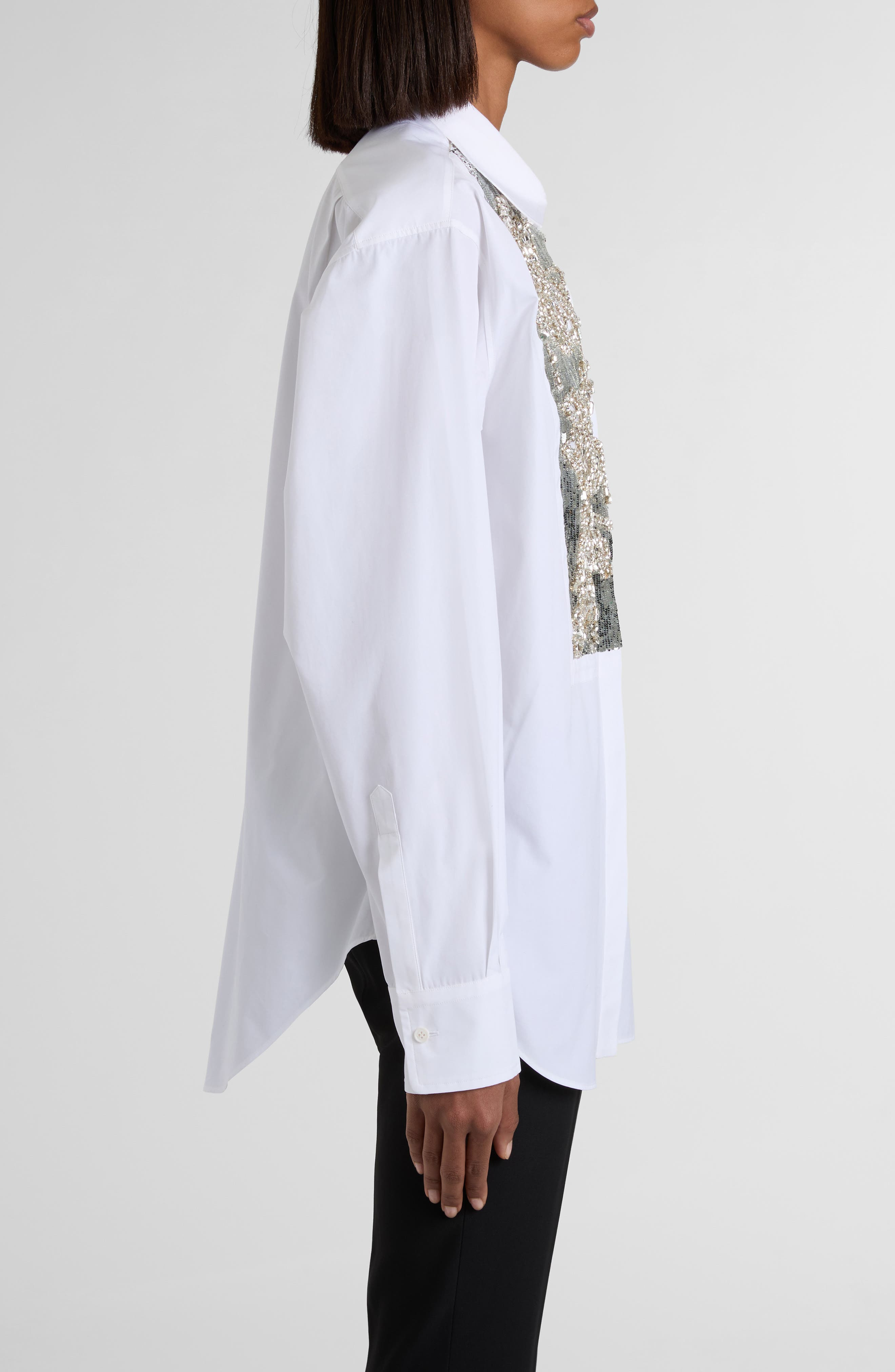McQueen Banshee Embroidery Cotton Poplin Button-Up Shirt in Optical White at Nordstrom - 3