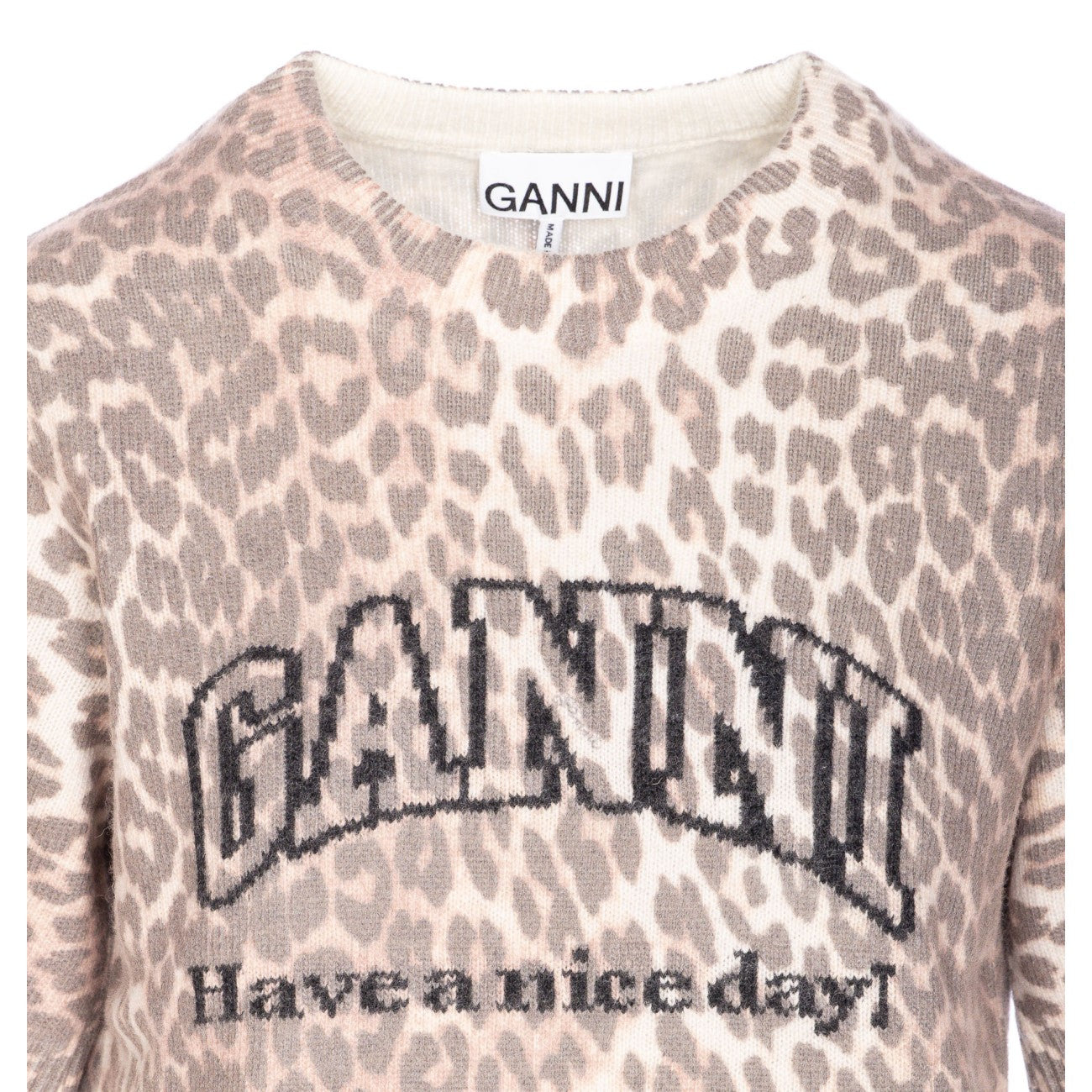 Ganni Women Leopard Wool Mix T-Shirt - 4