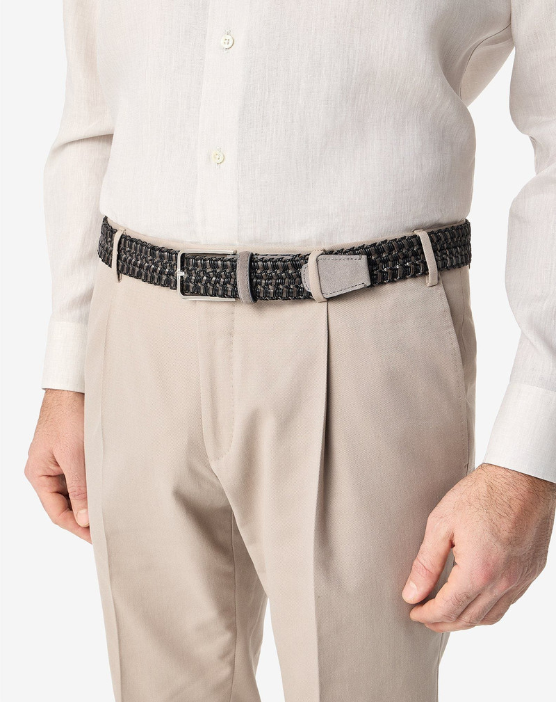 CORNELIANI Black woven leather belt outlook
