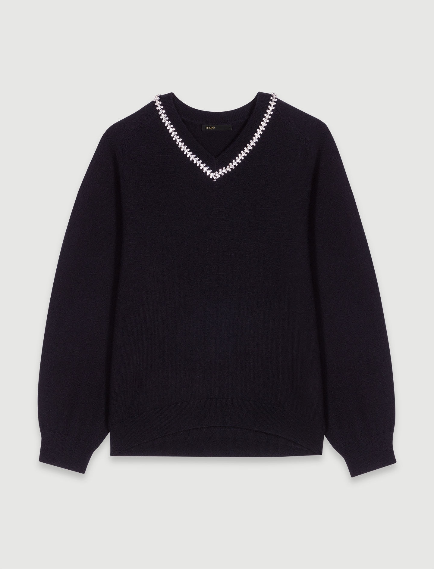 Knit jumper with rhinestone neck - 1