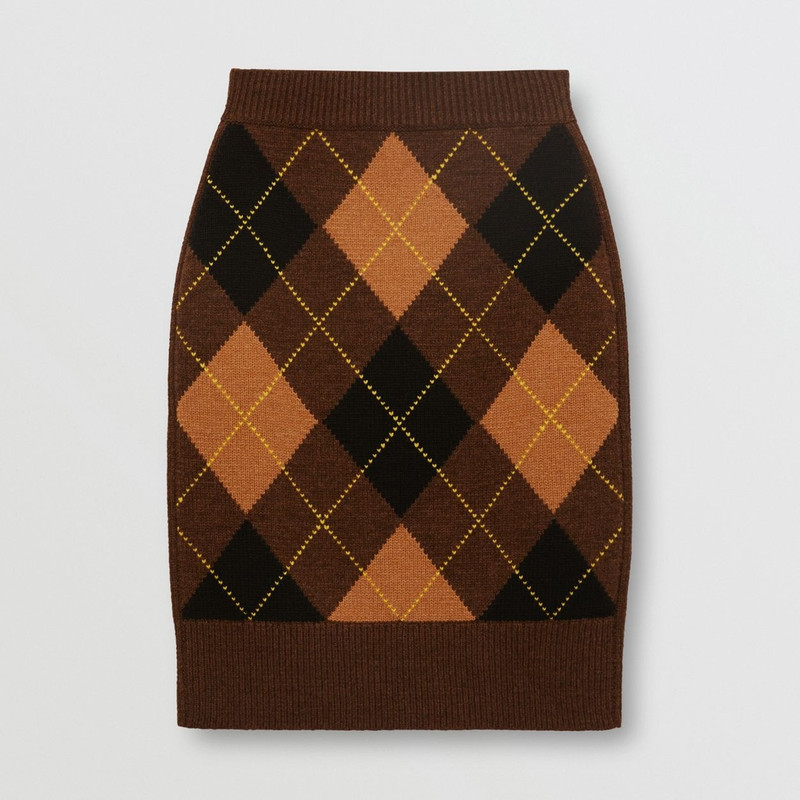 Argyle Intarsia Wool Cashmere Pencil Skirt 1