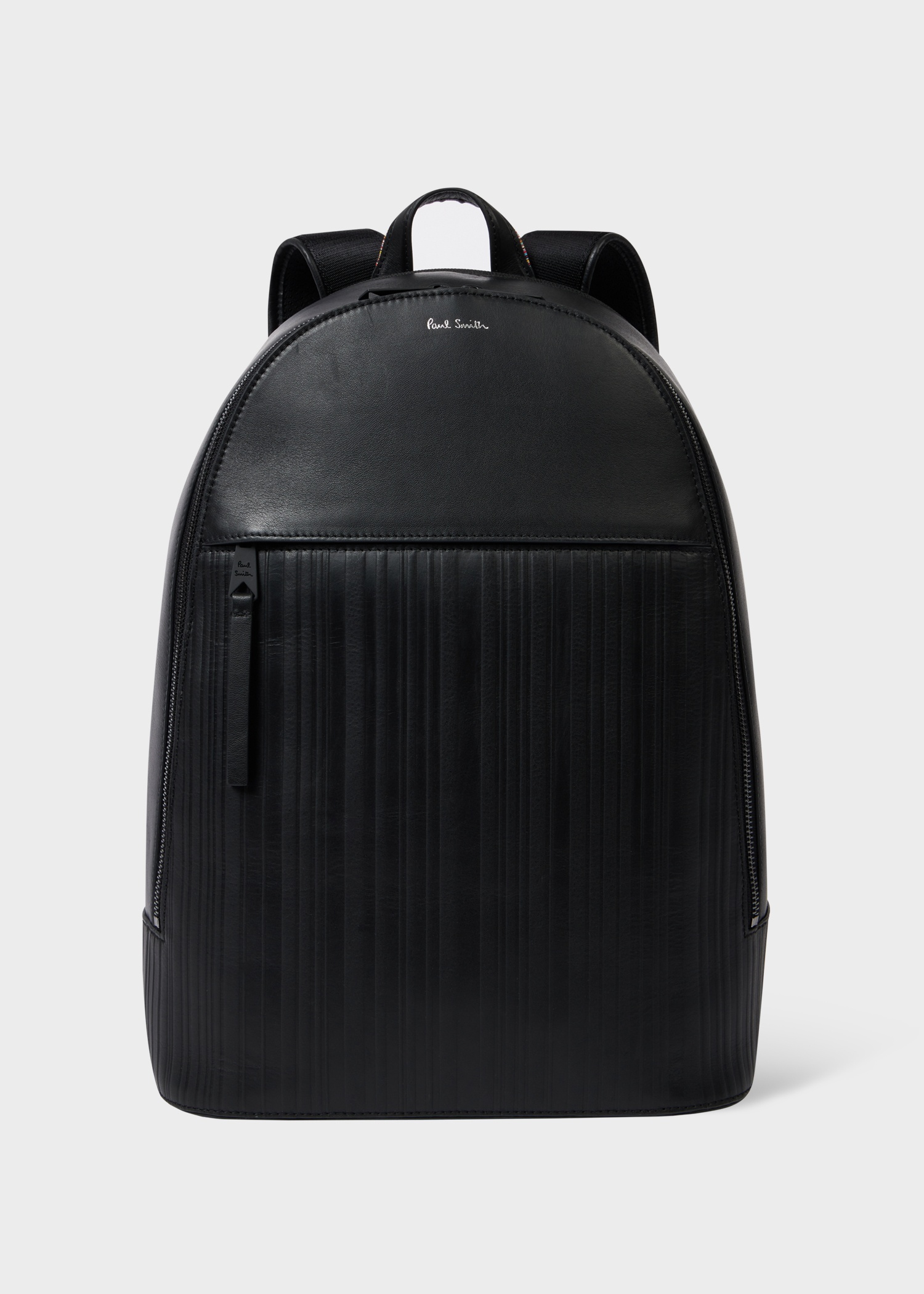 Black Textured Stripe Leather Backpack - 1