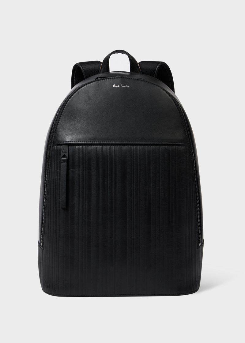 Black Textured Stripe Leather Backpack 1