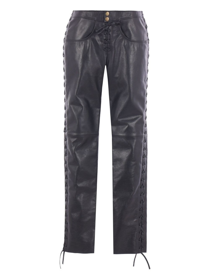 lace-up leather straight trousers 1