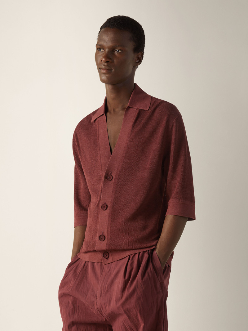 DARK BURGUNDY OASI LINO POLO SHIRT 4