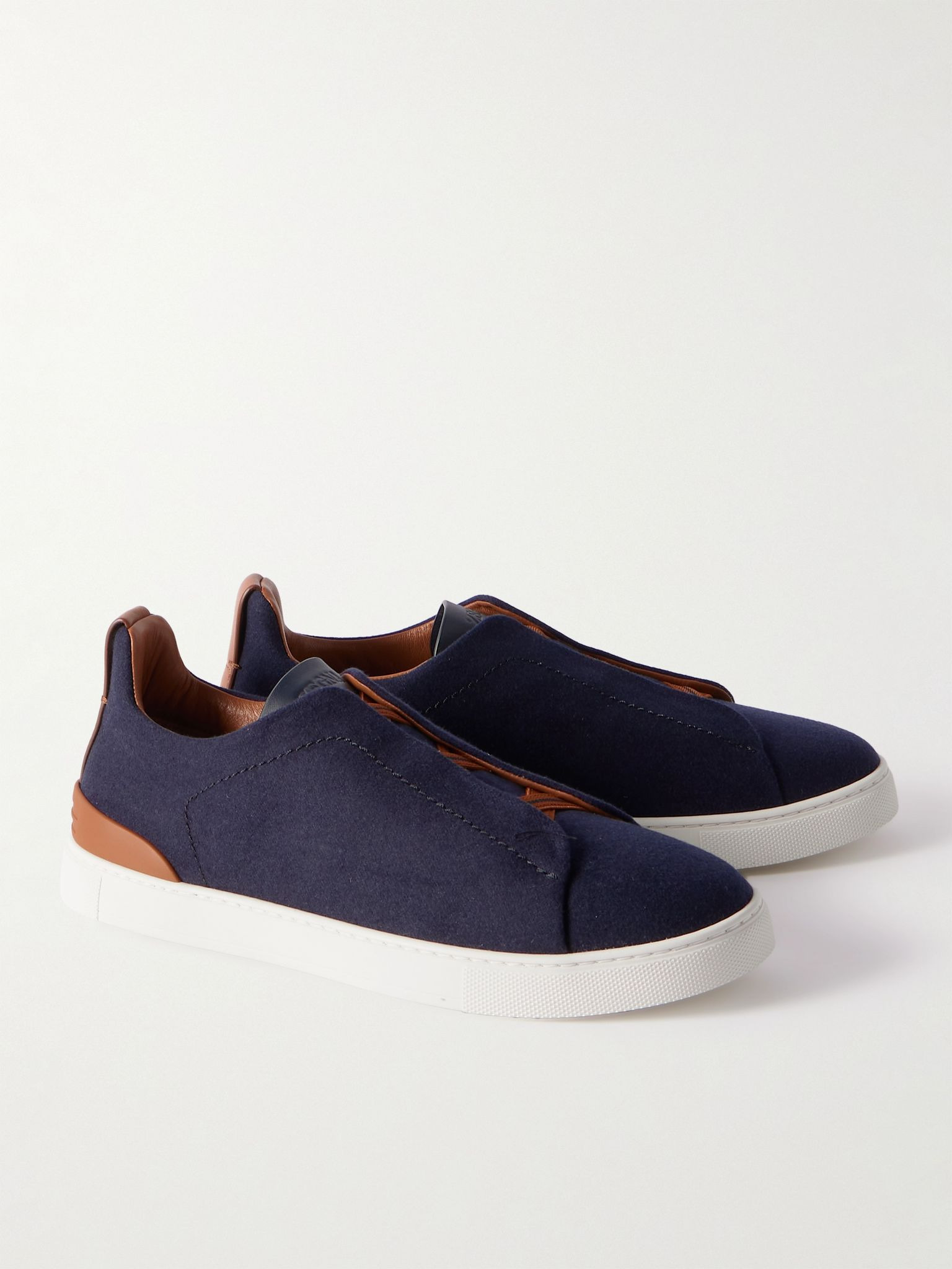 Triple Stitch™ Leather-Trimmed Wool Slip-On Sneakers Navy - 4