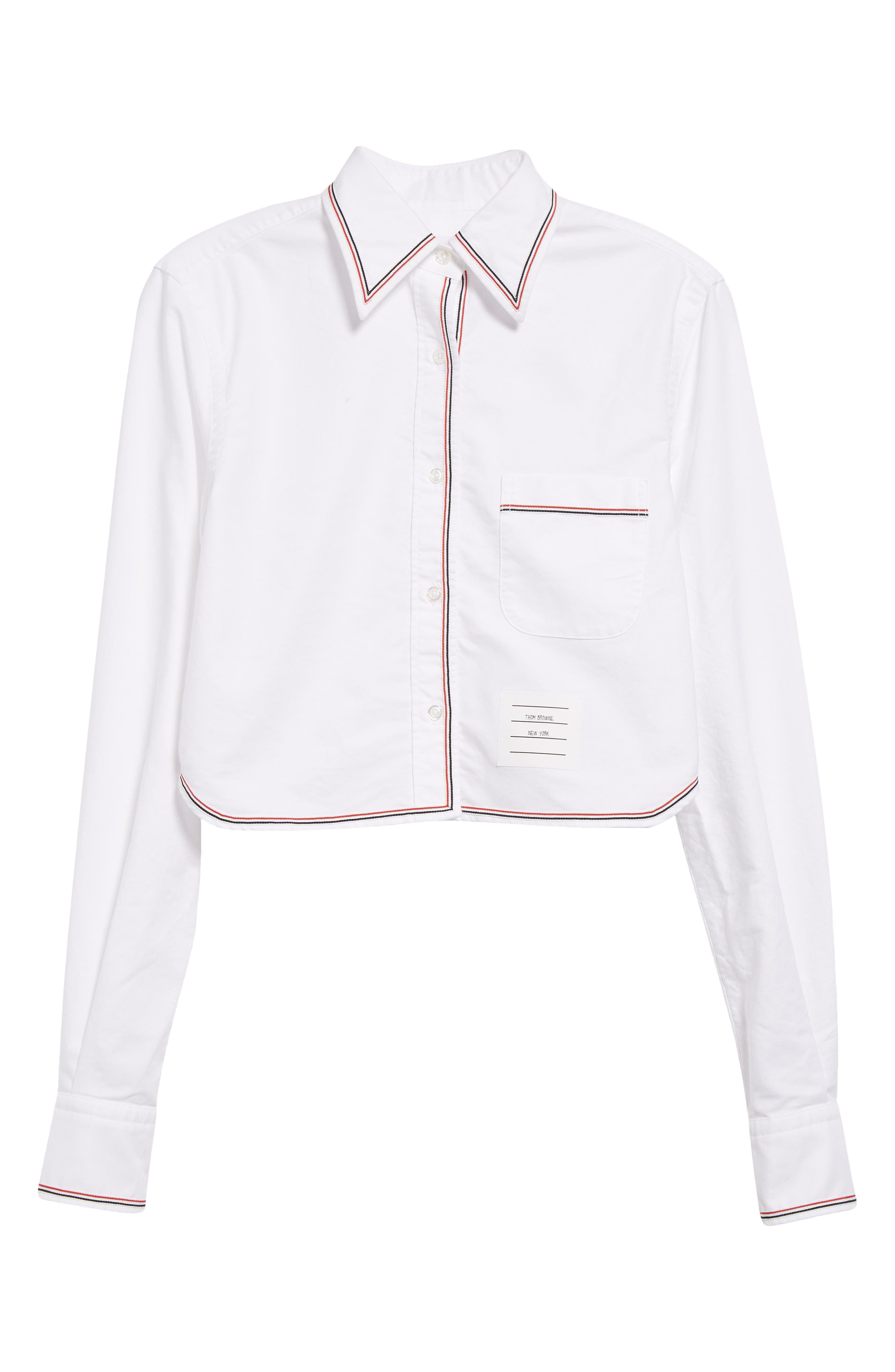 Thom Browne Crop Cotton Poplin Button-Up Shirt in White at Nordstrom - 6