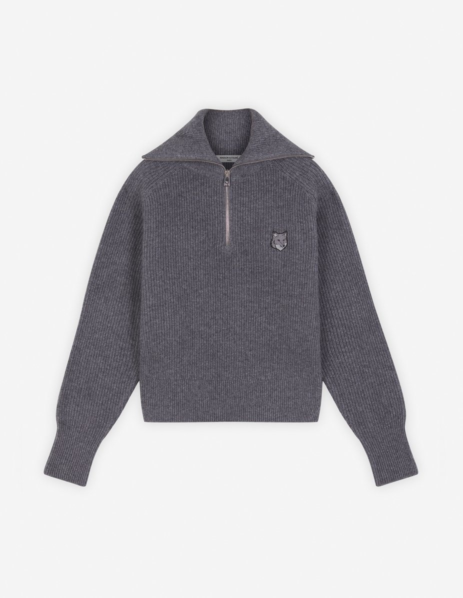 BOLD FOX HEAD PATCH HALF ZIP RIBBED JUMPER - 1