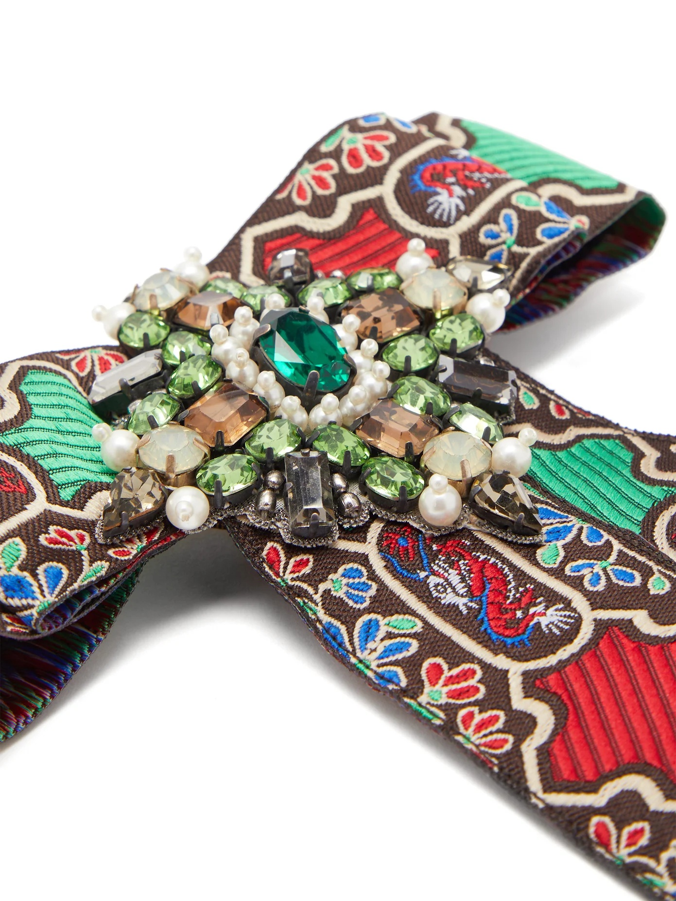 Brocade crystal-embellished brooch - 4