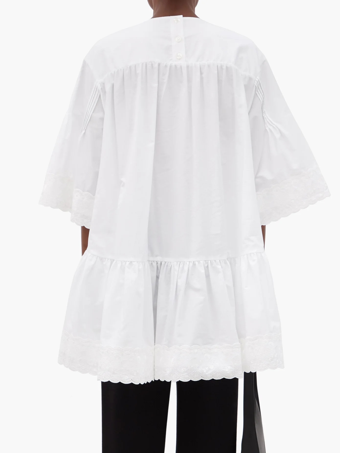 Scallop-hem embroidered cotton-poplin top - 5