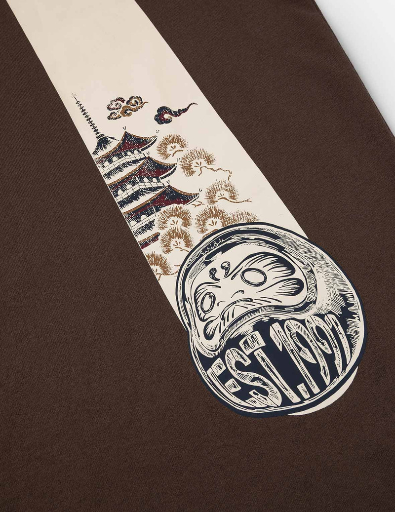 Wheel of Wisdom and Daruma Daicock Print Regular Fit T-Shirt 5