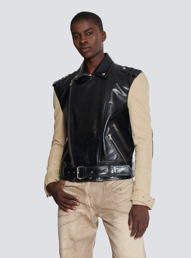 Leather and cotton biker jacket 6
