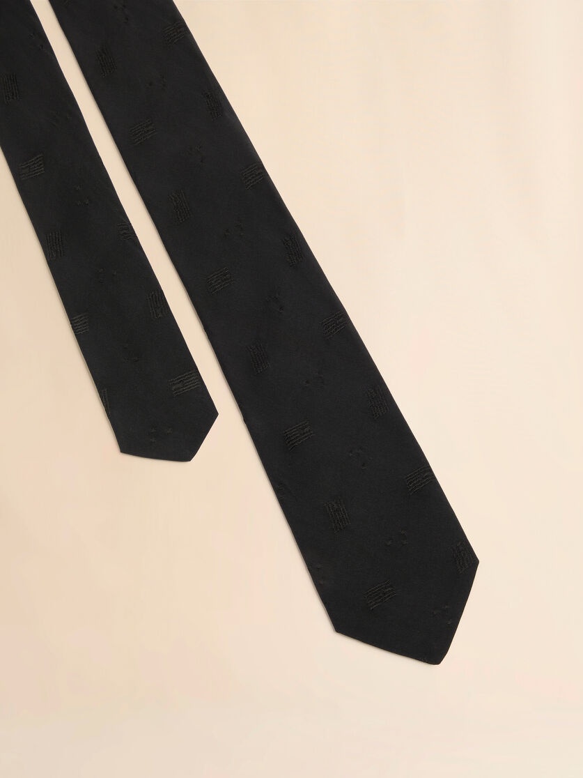 BLACK VISCOSE TIE WITH GEOMETRIC JACQUARD MOTIF - 3