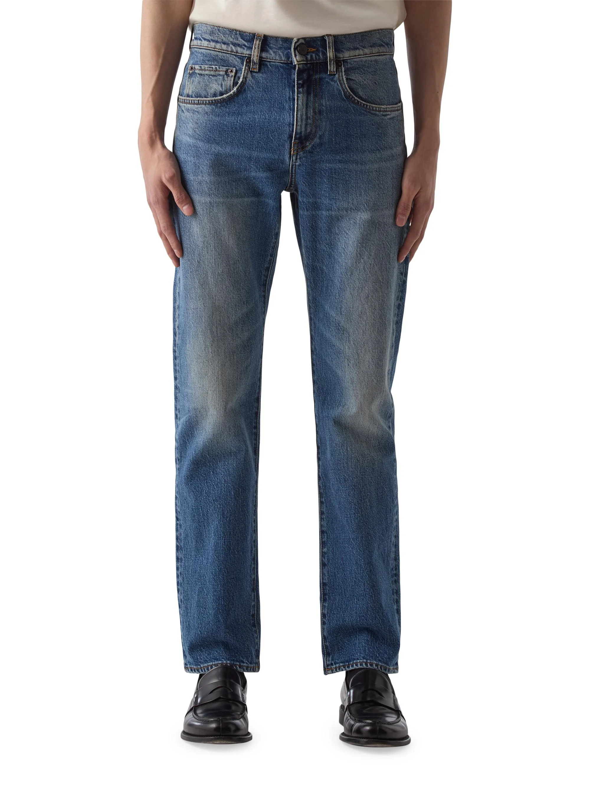 Men's Washed Denim Mid-Rise Straight-Leg Jeans - Vintage Blue - 1