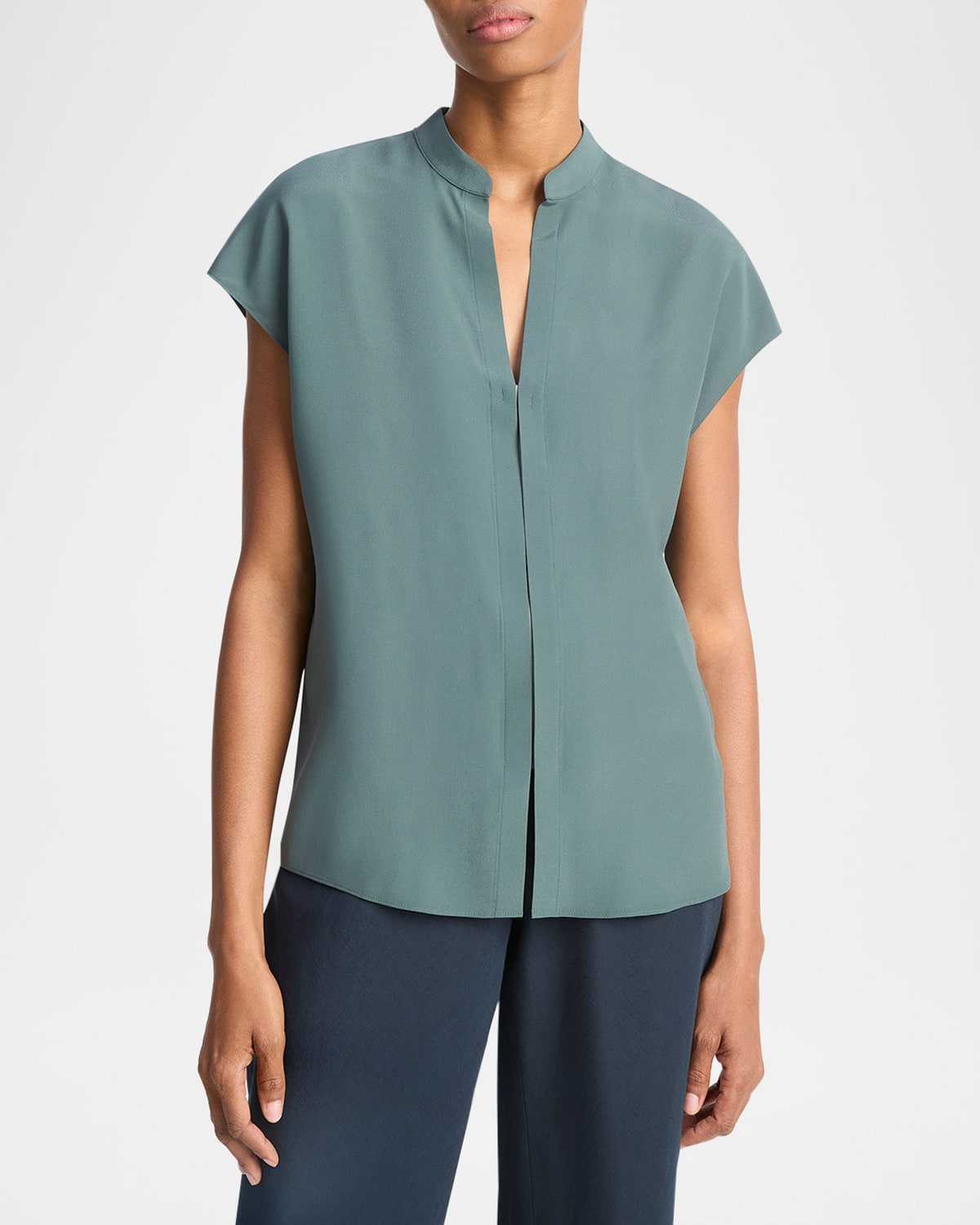 Cap-Sleeve Blouse with Hidden Placket - 3