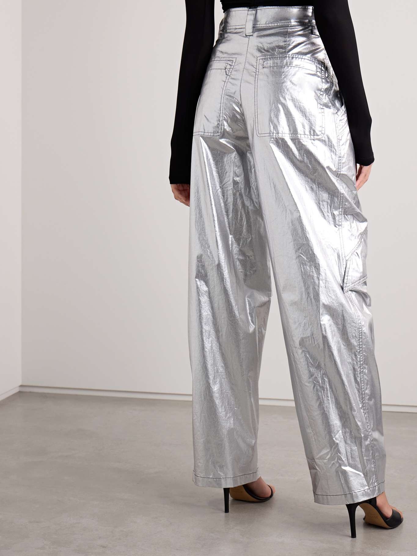 Divina metallic coated cotton-blend barrel-leg pants - 3